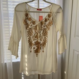 Hand embroidered gold detailed lace blouse small